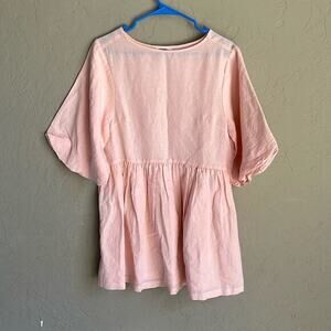 Pink linen, cotton blend, baby‎ tunic puff sleeve oversized size extra small